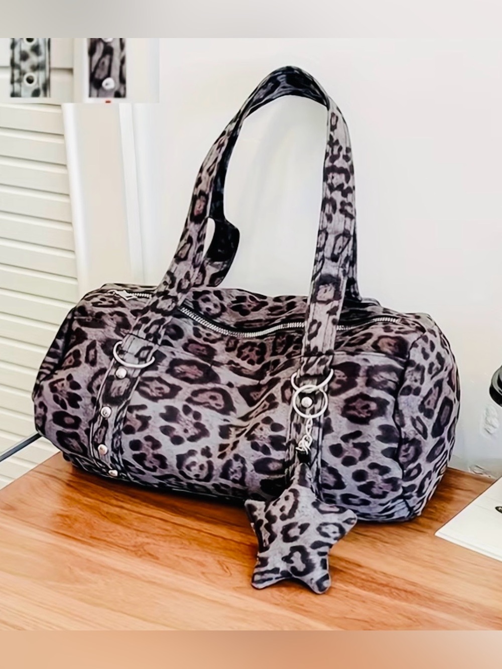 New - Retro Inspired - Purple Leopard Print Design Mini Duffel /Crossbody Bag
